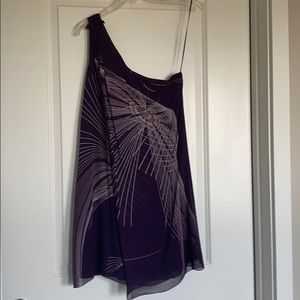 One shoulder purple cocktail dress.
